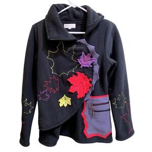 The Collection Royal Coat Jacket Women Size Small Black Autumn Leaves Zip Front